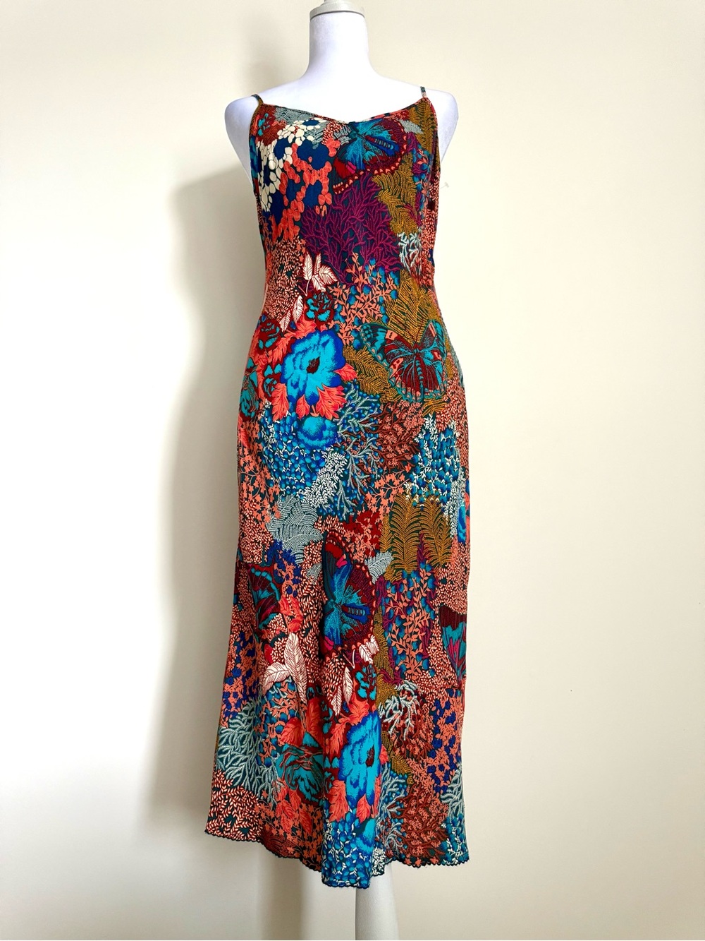 Anthropologie Multicolor Floral Slip Midi Dress silk & viscose size 10 US